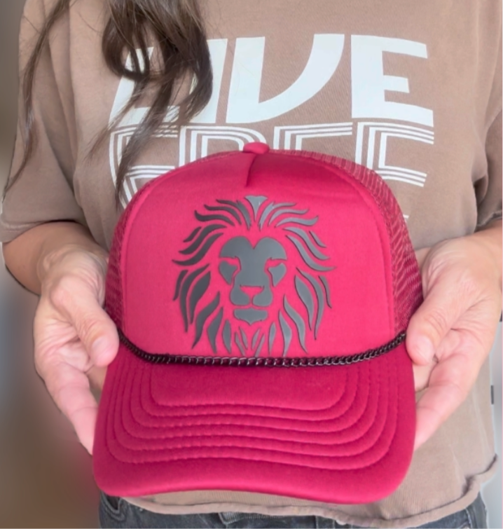 Lion head Burgundy Trucker Hat w/ Bill Bling!