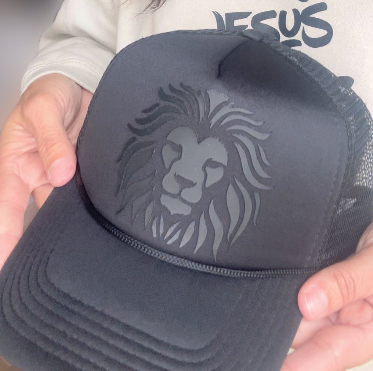 Black Lion Ponytail Trucker Hat