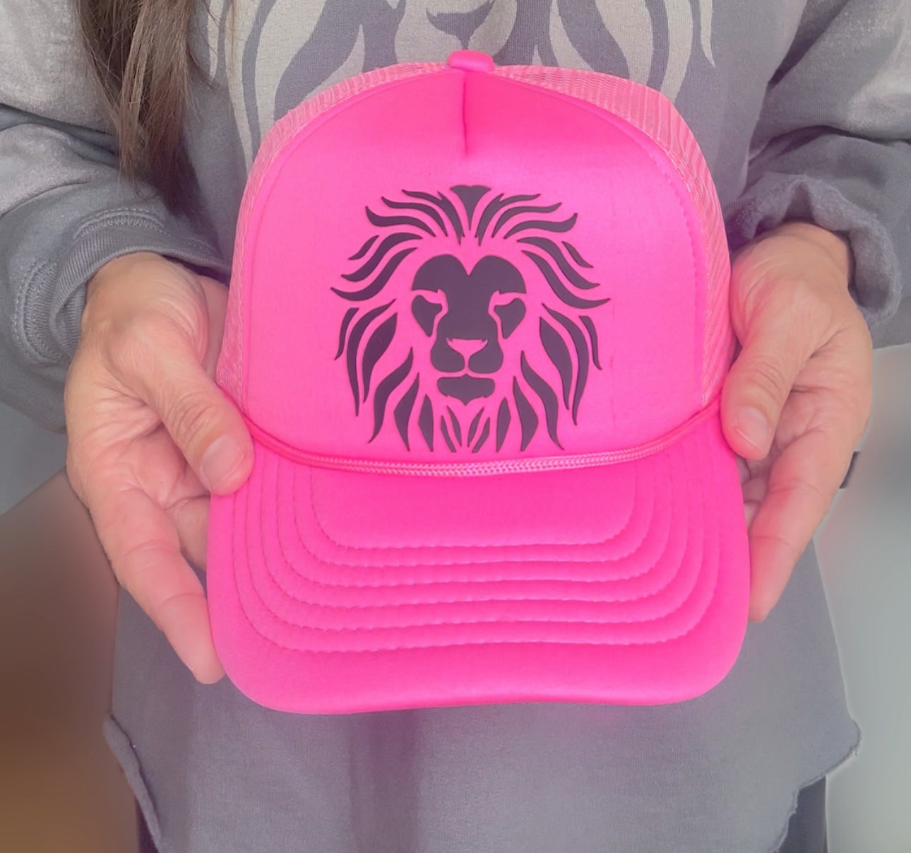 Lion Head "He is Holy"  Hot Pink Trucker Hat