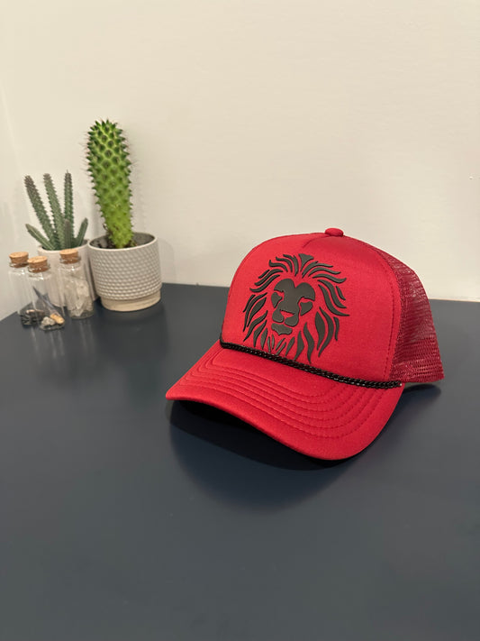 Lion head Burgundy Trucker Hat w/ Bill Bling!