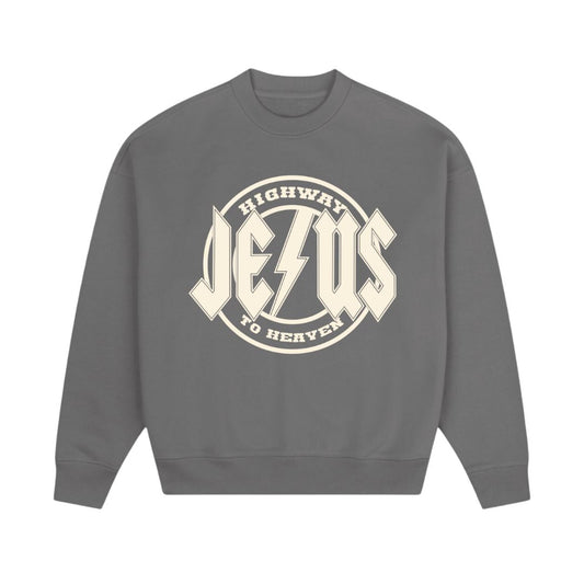 Jesus Highway to Heaven Adult Charcoal Crewneck