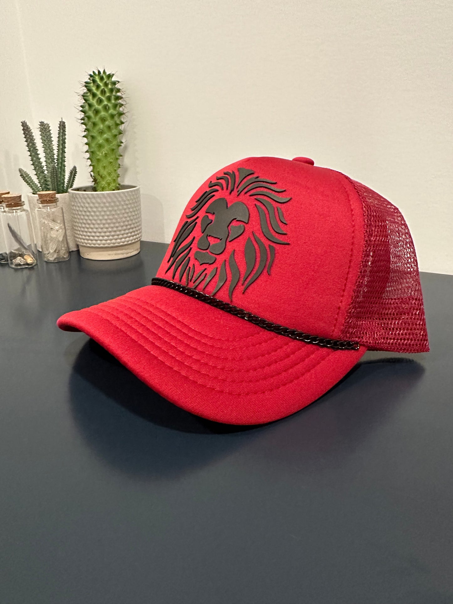 Lion head Burgundy Trucker Hat w/ Bill Bling!