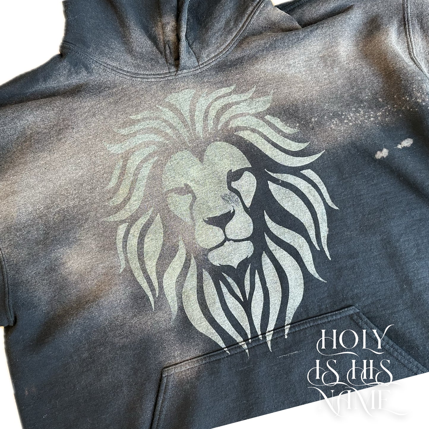 Lion Head His Name Is Holy Custom Faded Hoodie w/ Classy-Crop