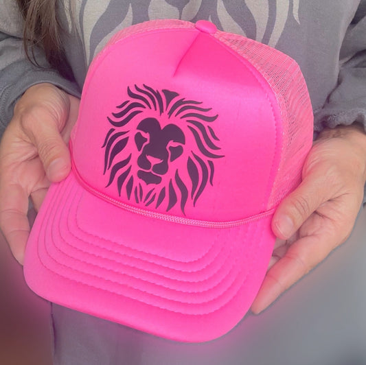 Lion Head "He is Holy"  Hot Pink Trucker Hat